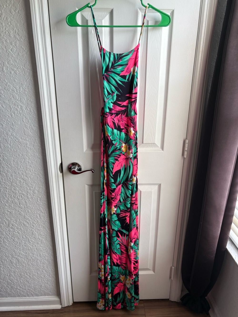 Tropical Print Maxi Dress in Pink & Green
